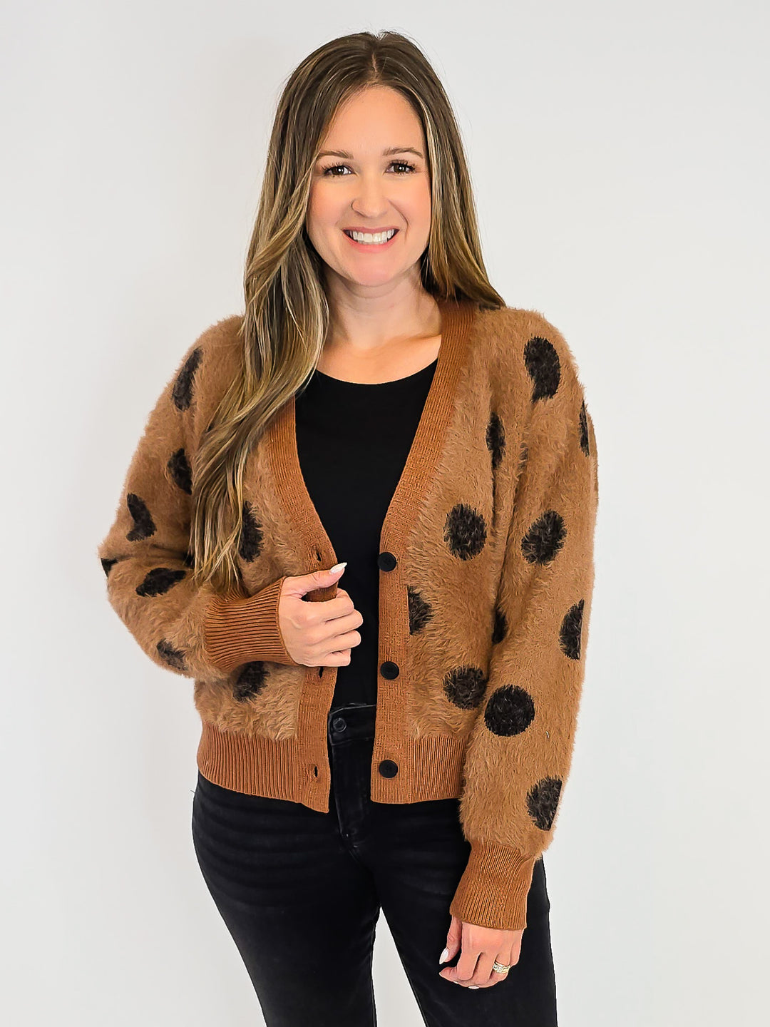 POLKA DOT MOHAIR CARDIGAN - BROWN