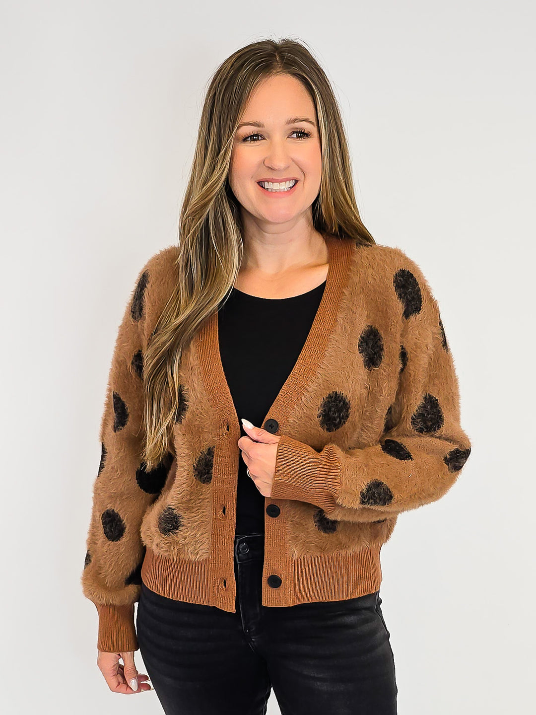 POLKA DOT MOHAIR CARDIGAN - BROWN