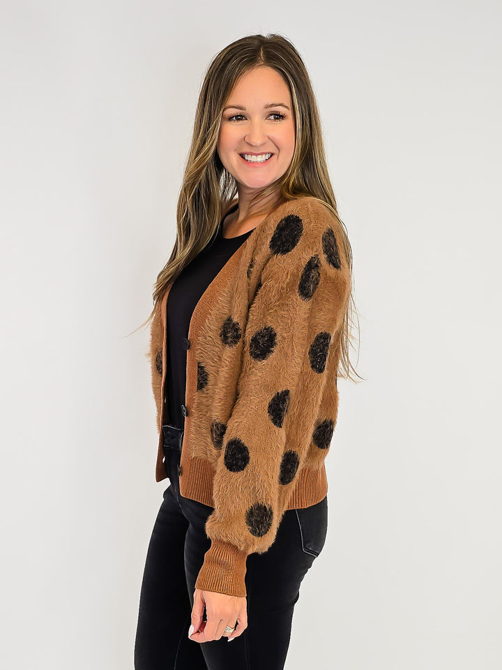 POLKA DOT MOHAIR CARDIGAN - BROWN