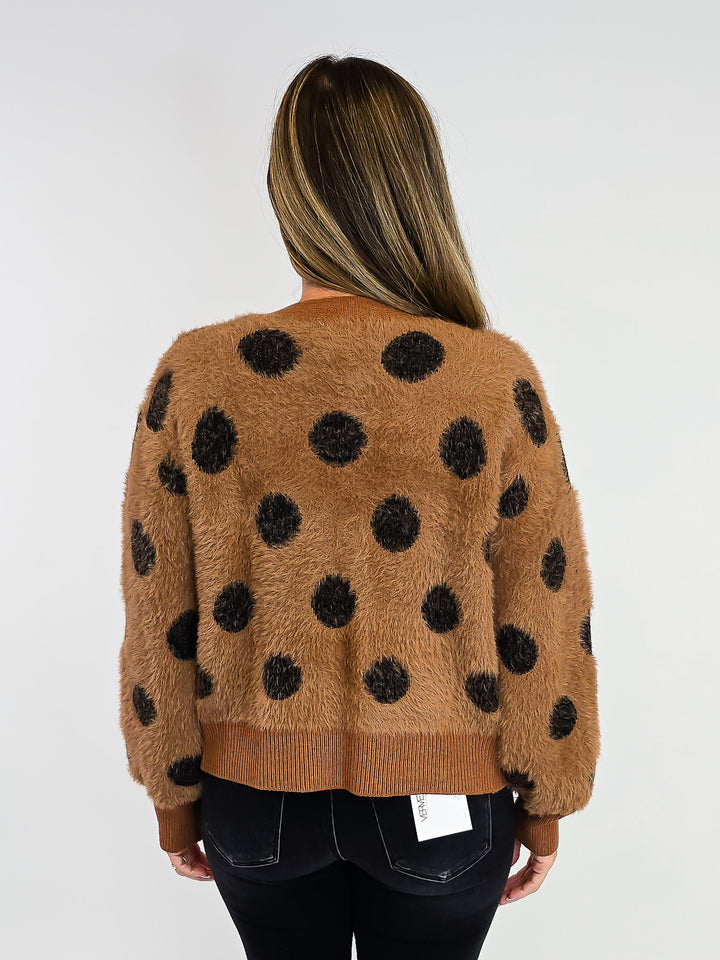 POLKA DOT MOHAIR CARDIGAN - BROWN