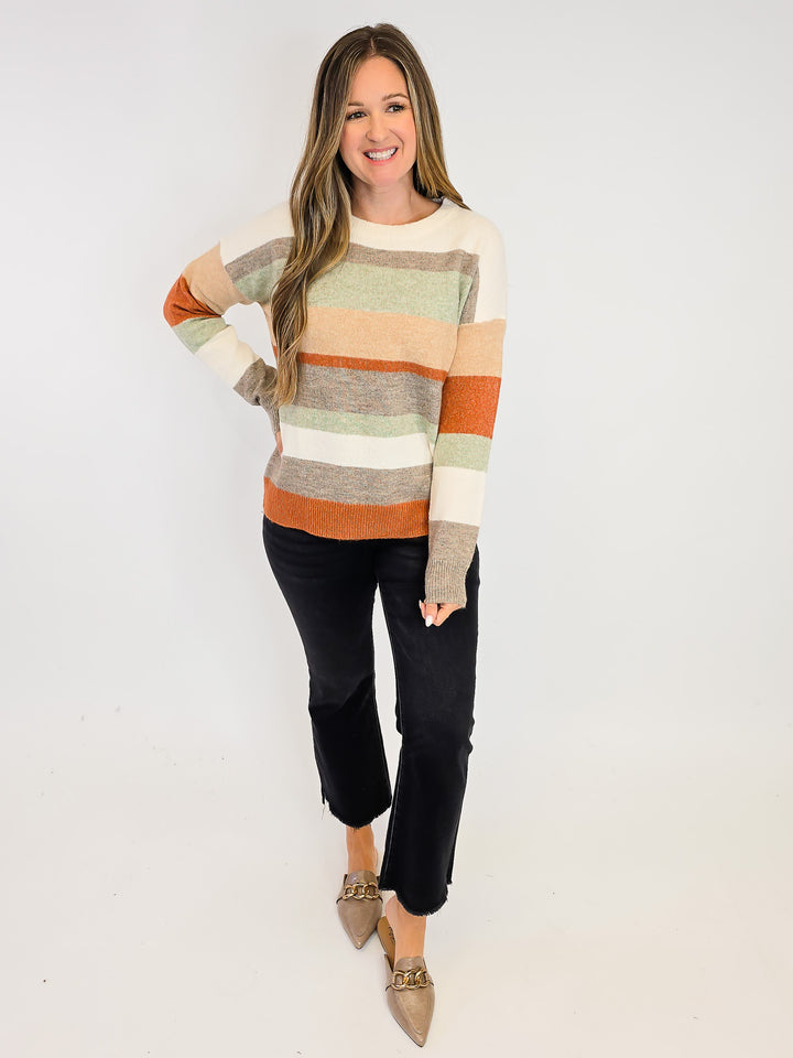 COLOR BLOCKED CREW NECK SWEATER - MOCHA/TAUPE