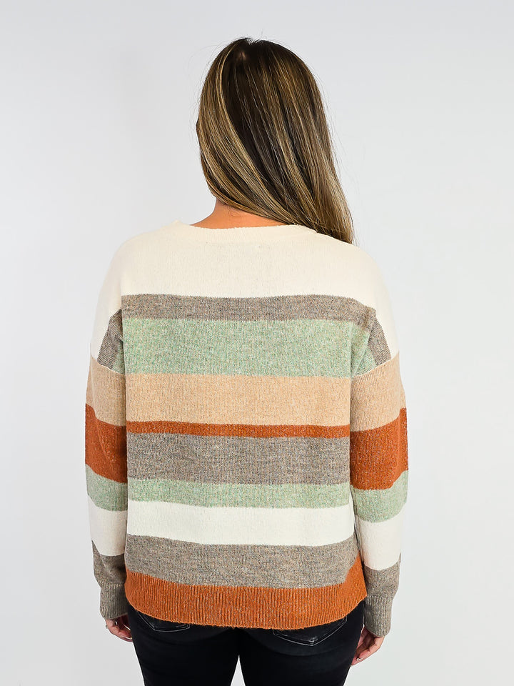 COLOR BLOCKED CREW NECK SWEATER - MOCHA/TAUPE
