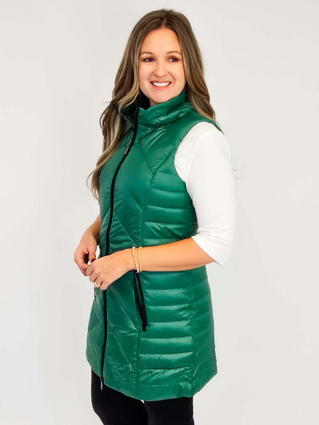 ANORAK CHEVRON QUILTED PACKABLE PUFF VEST W/BAG - EMERALD