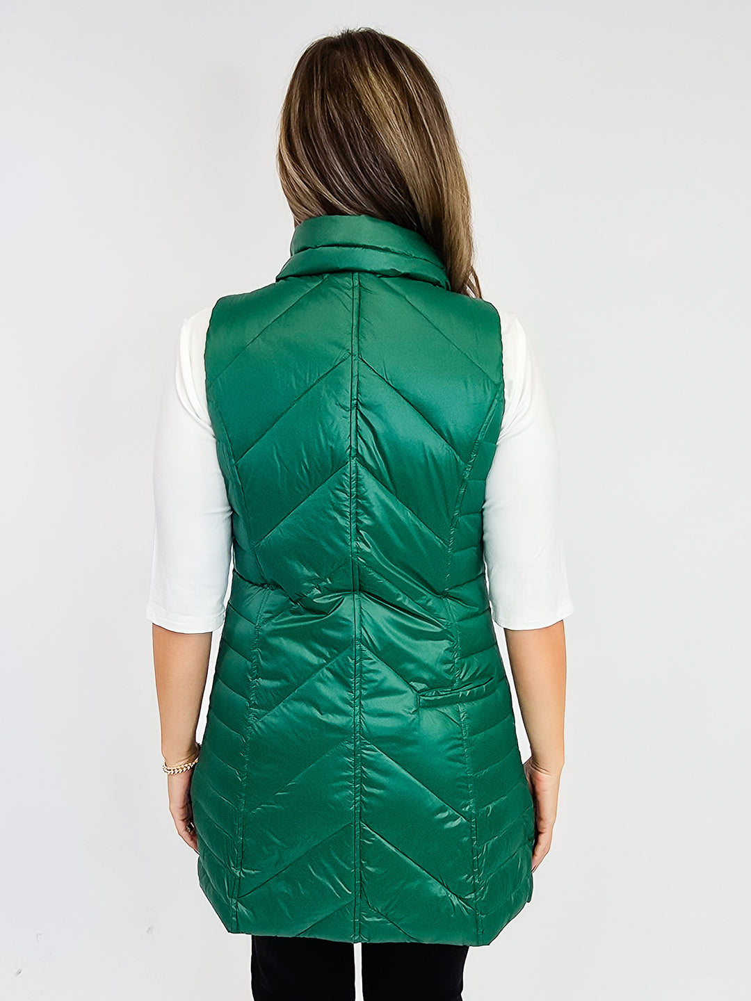 ANORAK CHEVRON QUILTED PACKABLE PUFF VEST W/BAG - EMERALD