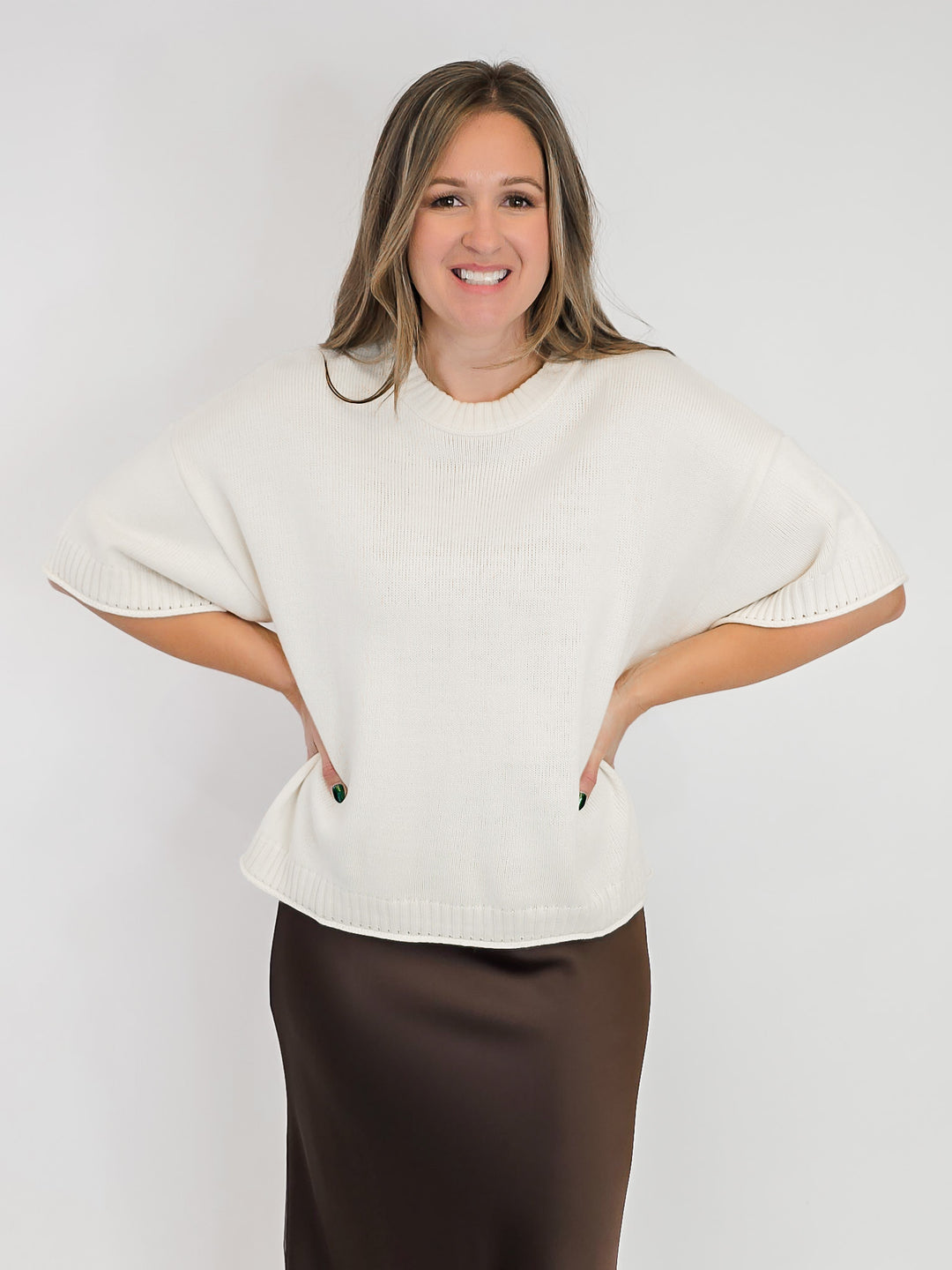 ELBOW SLEEVE BOXY SWEATER - BONE