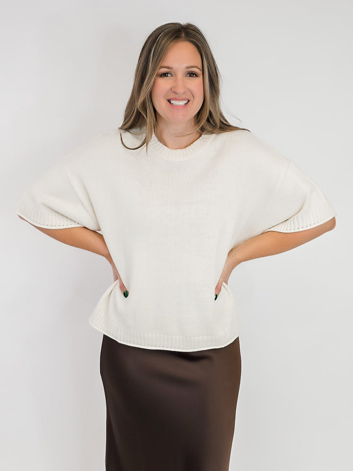 ELBOW SLEEVE BOXY SWEATER - BONE