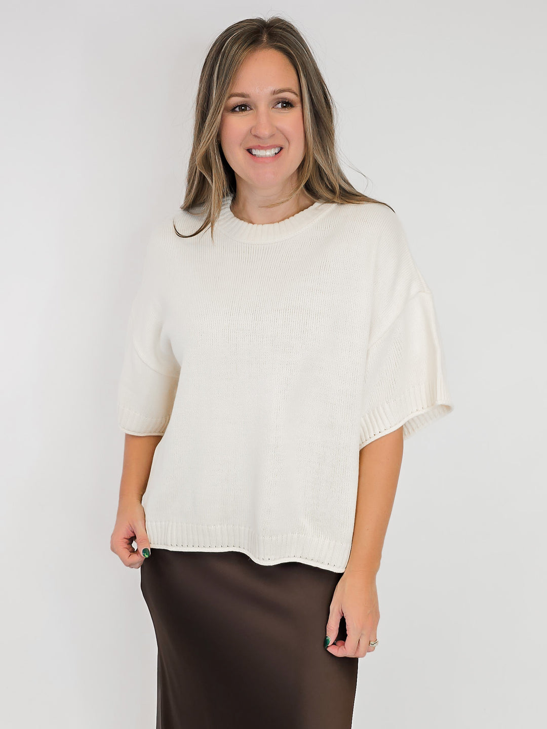 ELBOW SLEEVE BOXY SWEATER - BONE