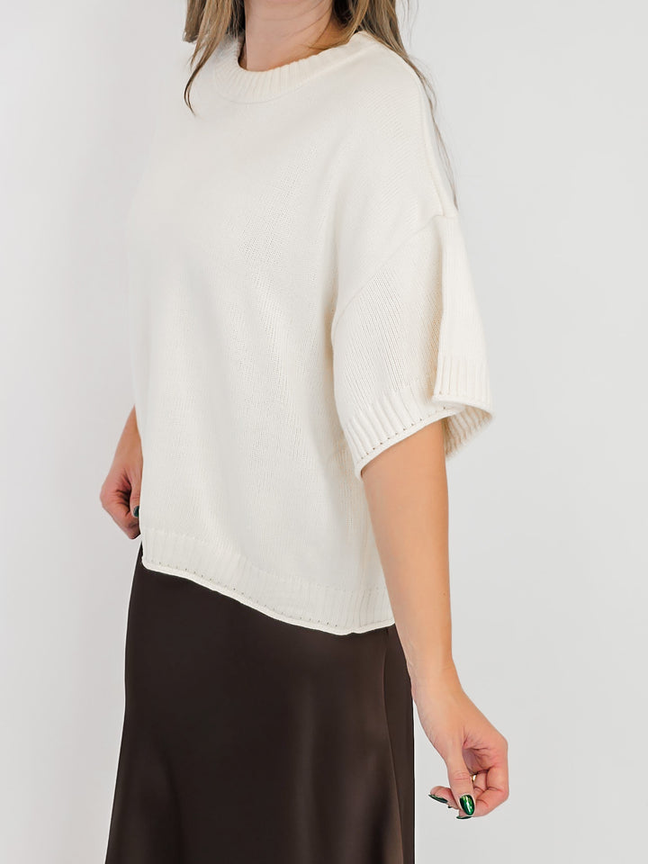 ELBOW SLEEVE BOXY SWEATER - BONE