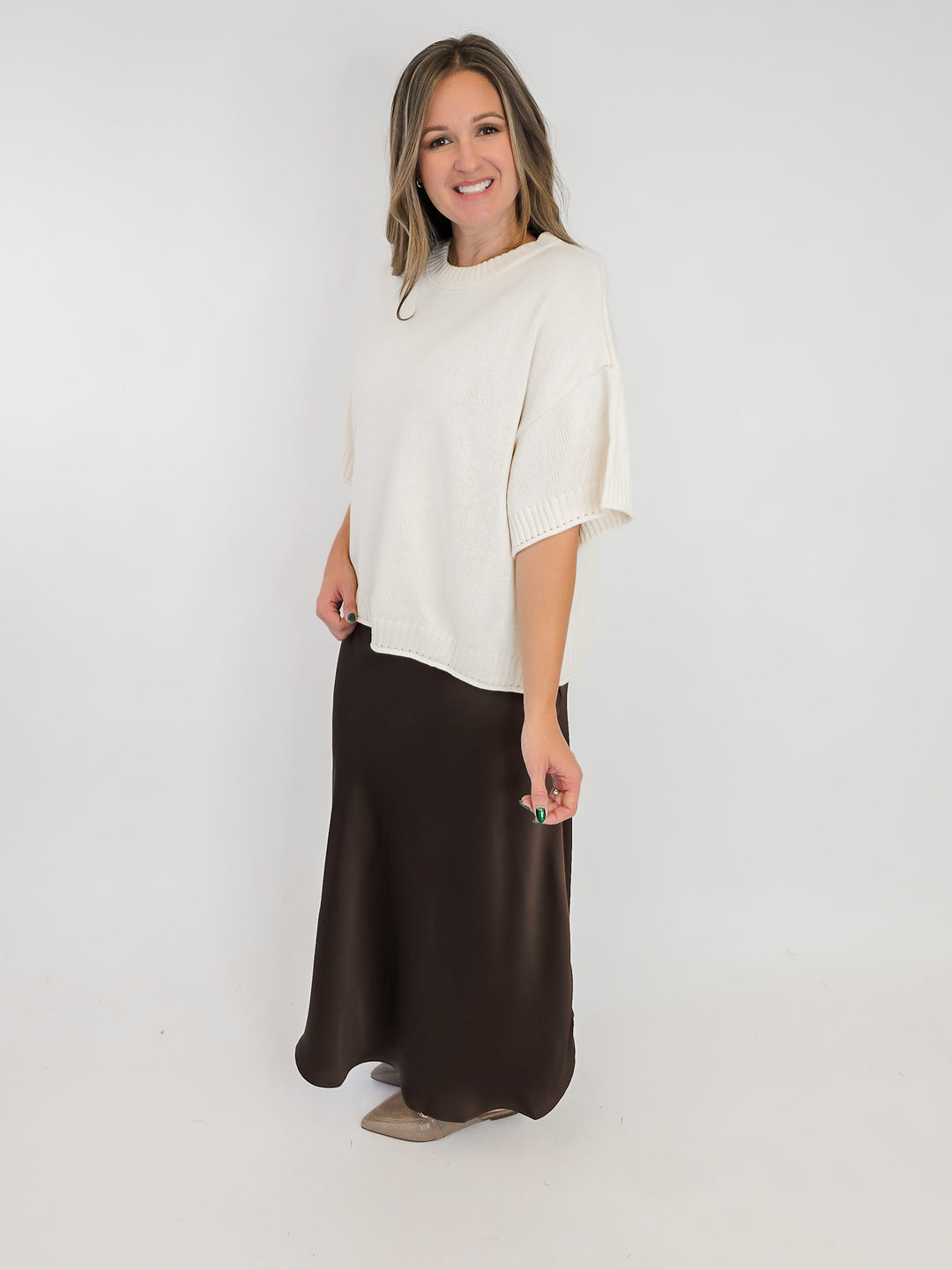 ELBOW SLEEVE BOXY SWEATER - BONE