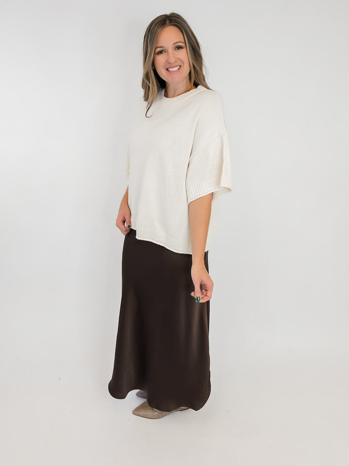 ELBOW SLEEVE BOXY SWEATER - BONE