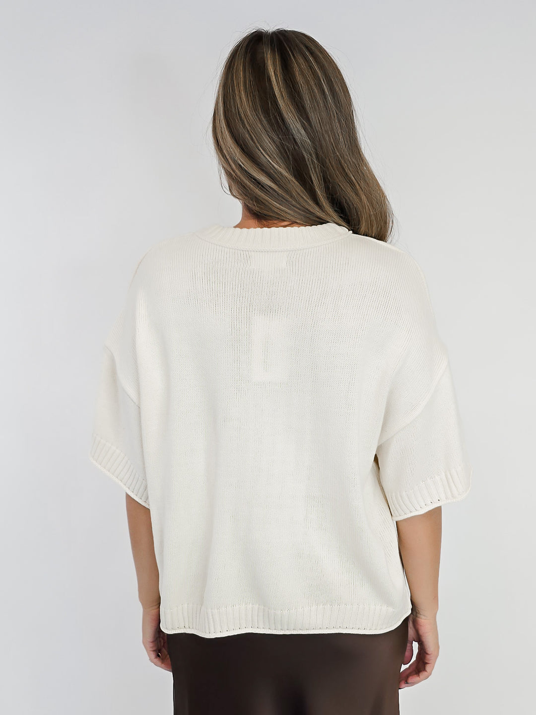 ELBOW SLEEVE BOXY SWEATER - BONE