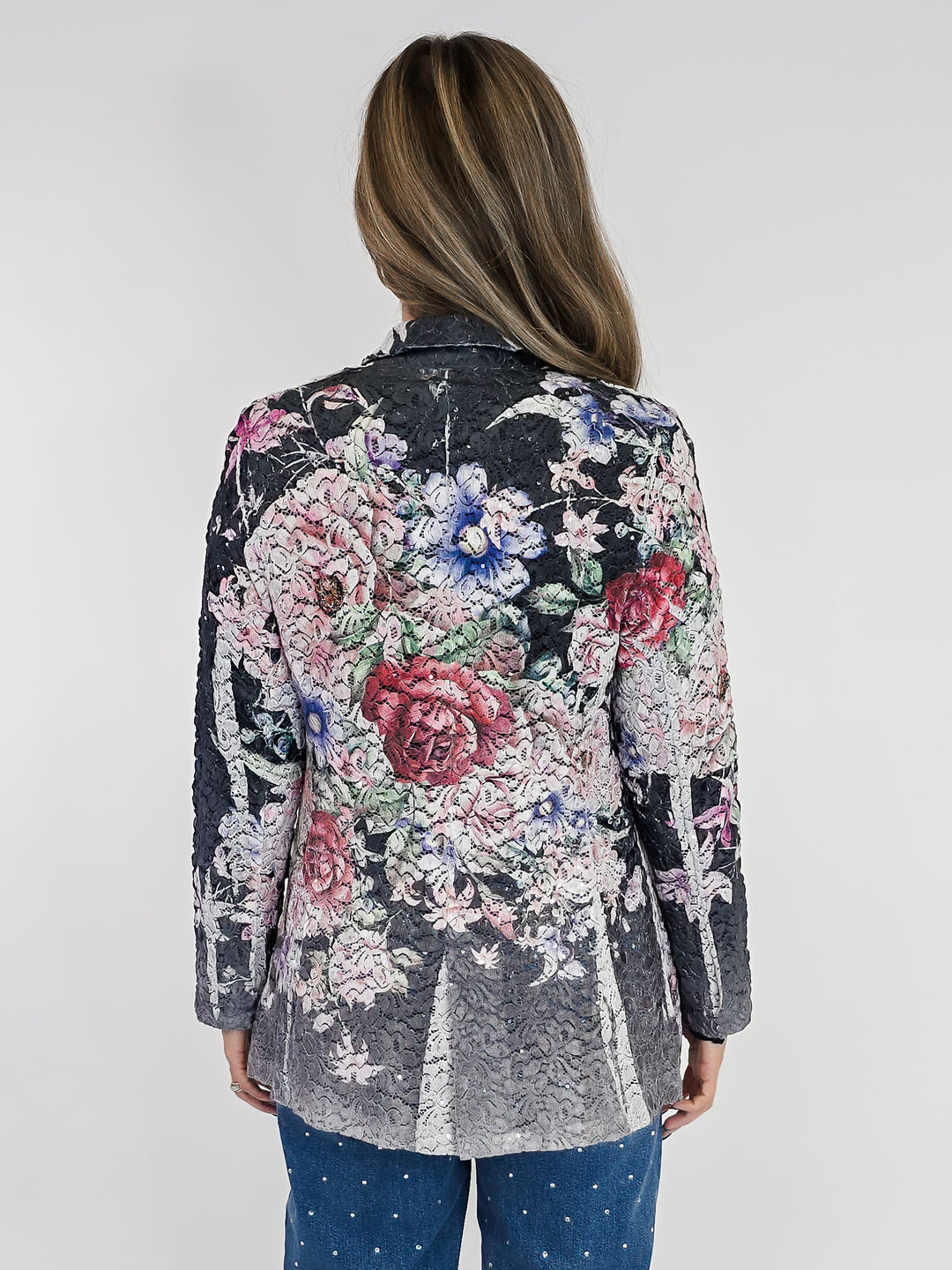 LACE & SEQUIN FLORAL BLAZER - CHARCOAL