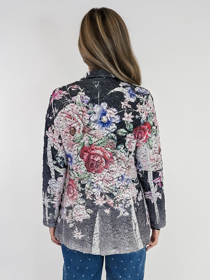 LACE & SEQUIN FLORAL BLAZER - CHARCOAL