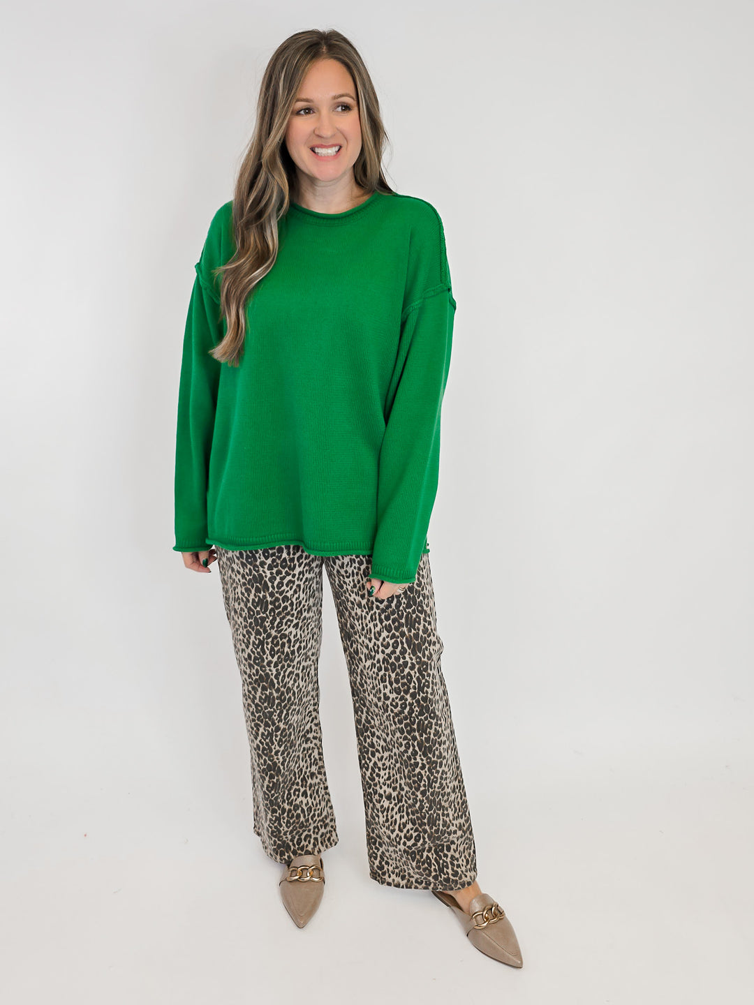 LONG SLEEVE INSIDE OUT ROLL NECK PULLOVER - GREEN