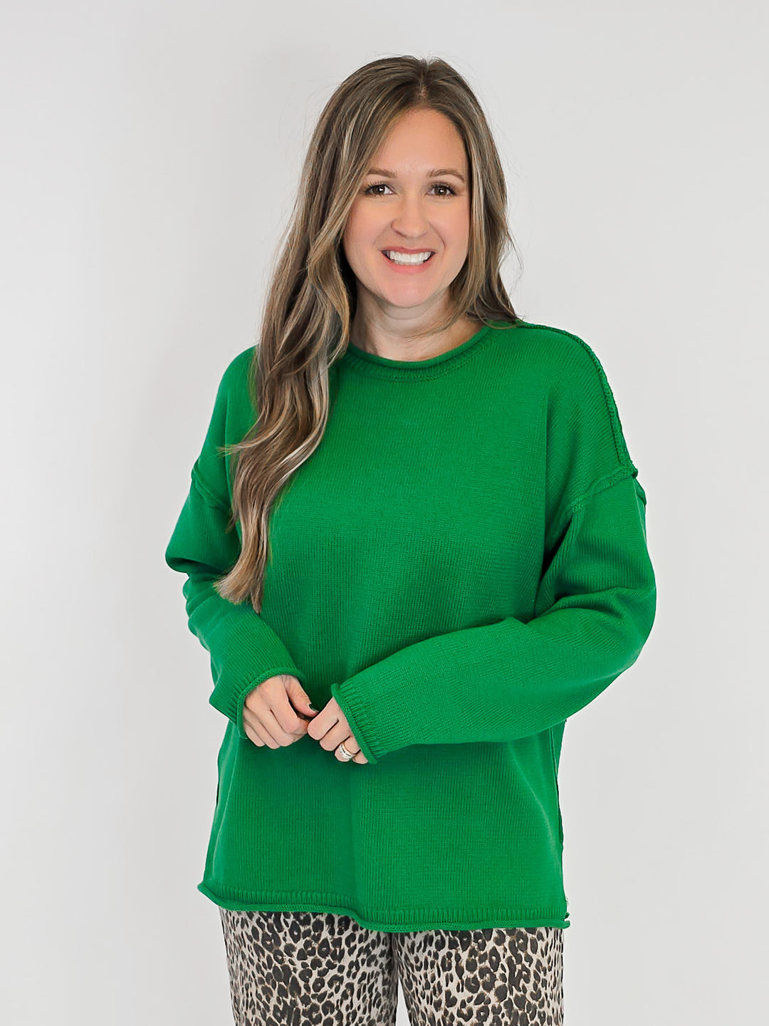 LONG SLEEVE INSIDE OUT ROLL NECK PULLOVER - GREEN