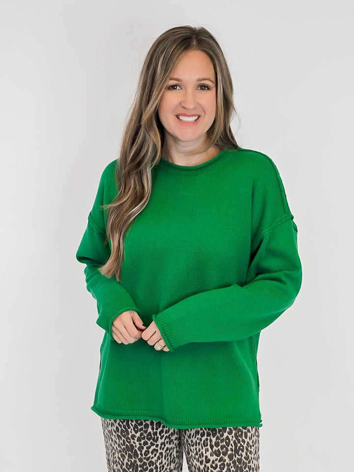 LONG SLEEVE INSIDE OUT ROLL NECK PULLOVER - GREEN