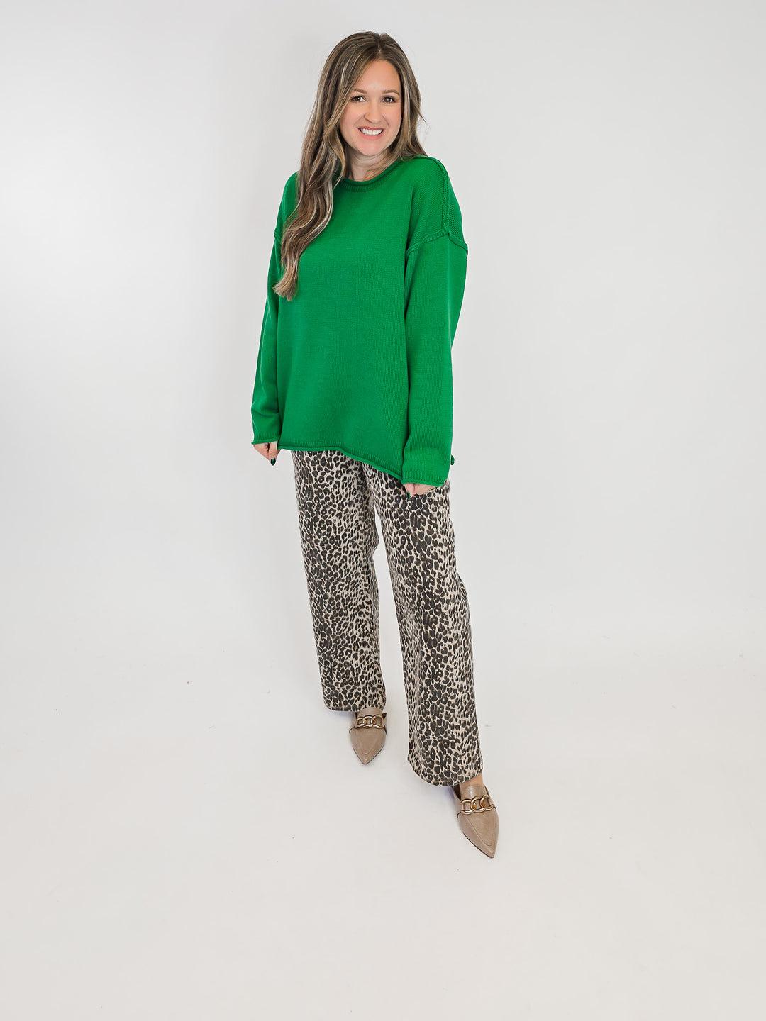 LONG SLEEVE INSIDE OUT ROLL NECK PULLOVER - GREEN