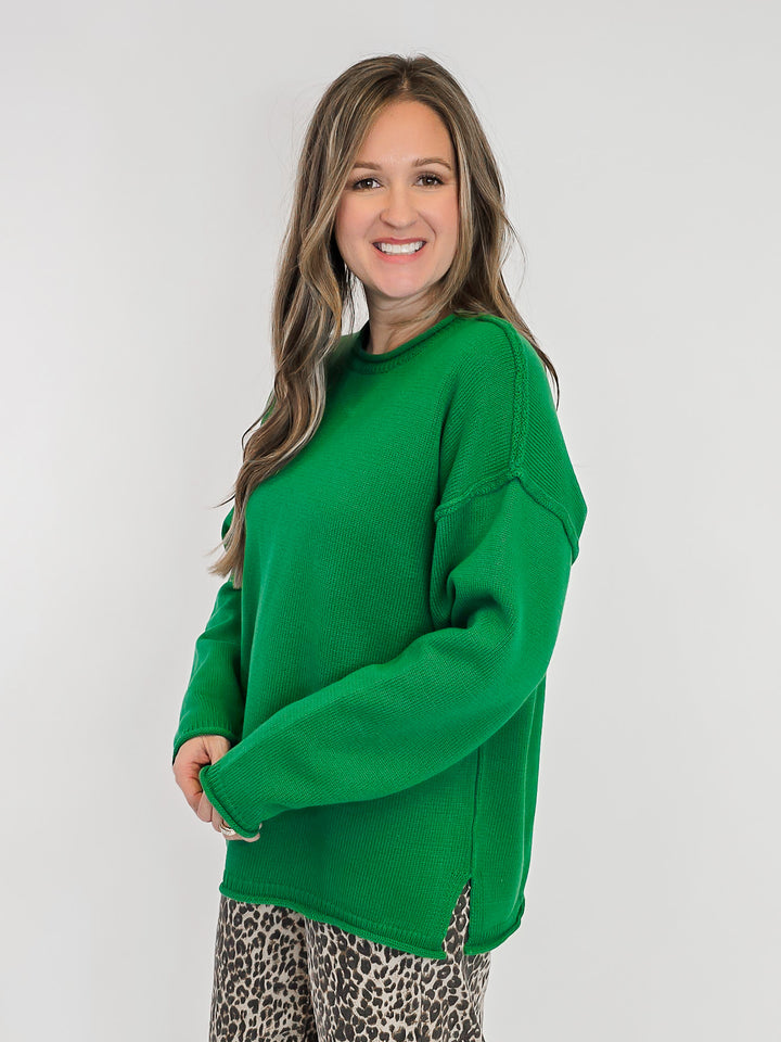 LONG SLEEVE INSIDE OUT ROLL NECK PULLOVER - GREEN
