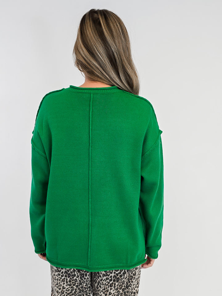 LONG SLEEVE INSIDE OUT ROLL NECK PULLOVER - GREEN