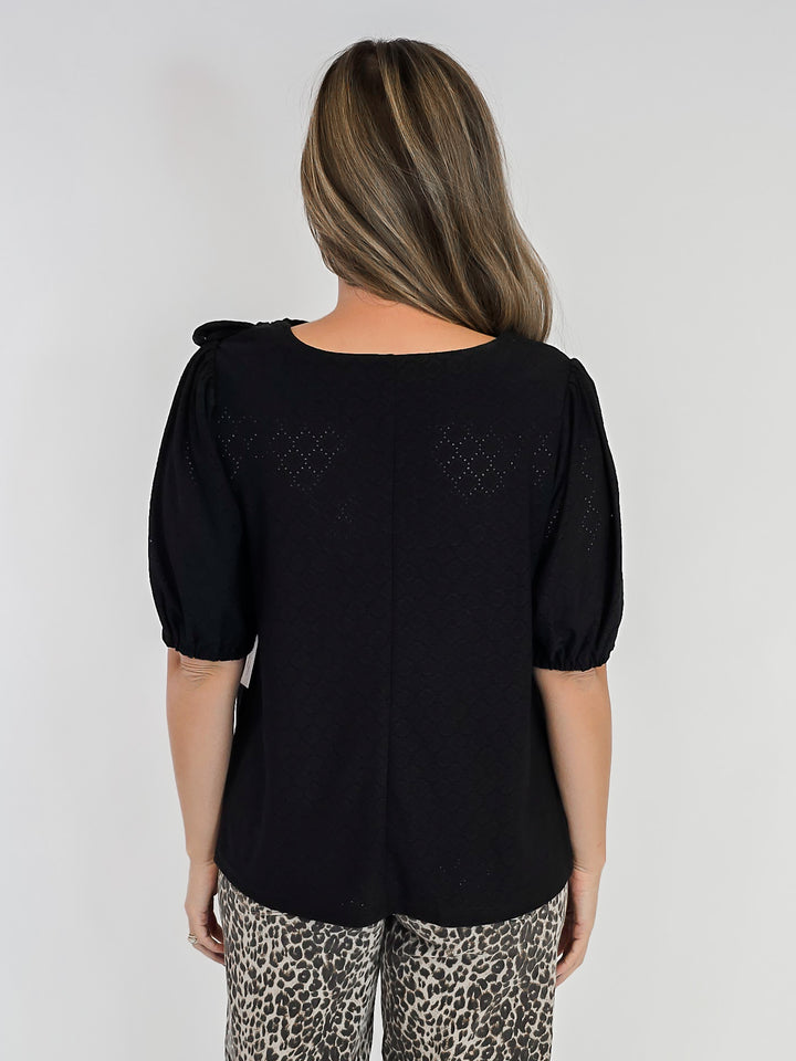 PUFF SLEEVE SOLID TOP - BLACK