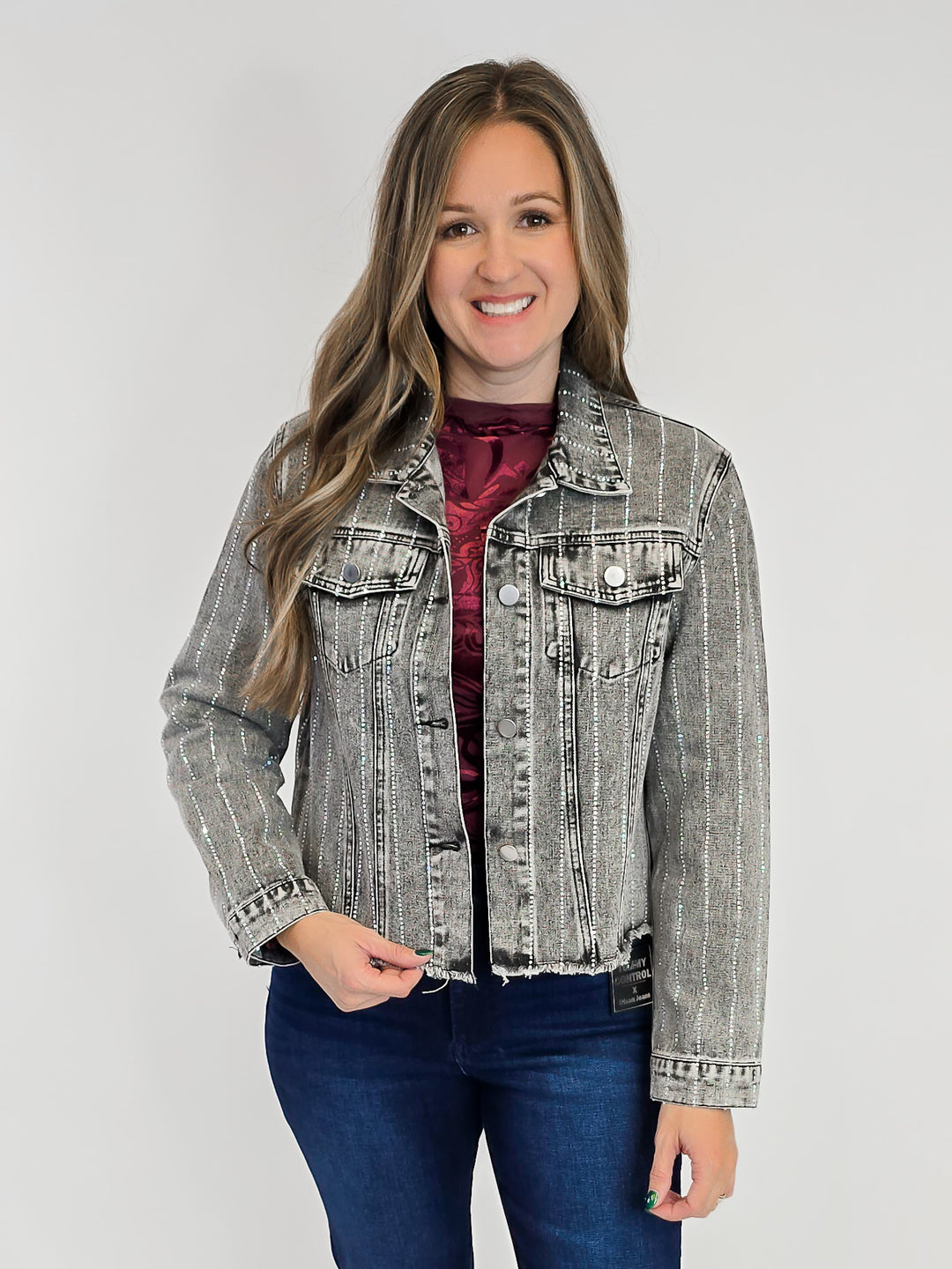 DENIM JACKET W/RHINESTONE DETAIL - BLACK