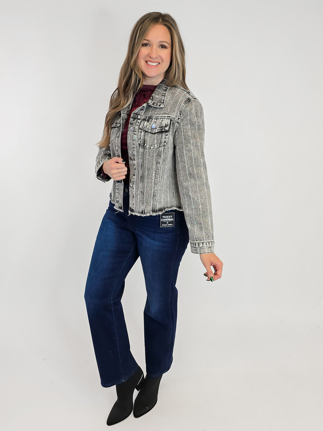DENIM JACKET W/RHINESTONE DETAIL - BLACK