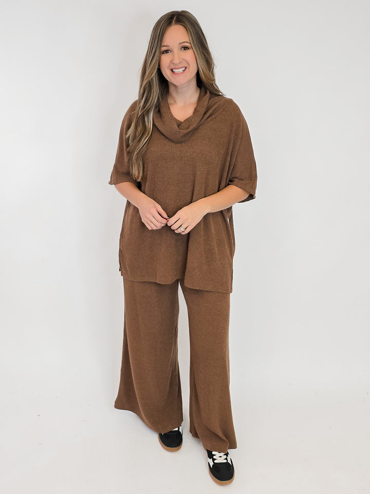 DEAR SCARLETT PALAZZO KNIT PANTS - CHOCOLATE