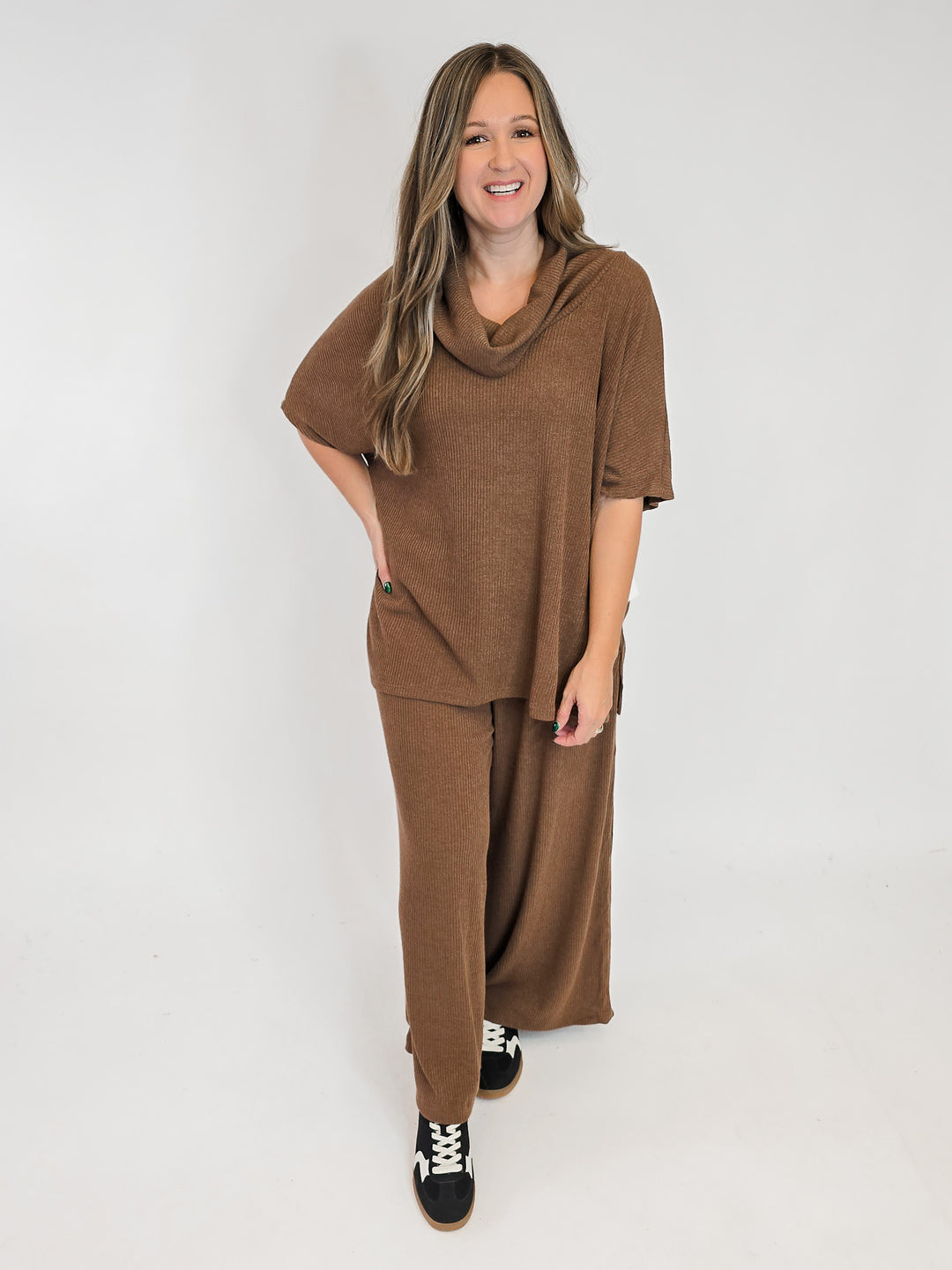 DEAR SCARLETT COWL NECK TOP - CHOCOLATE