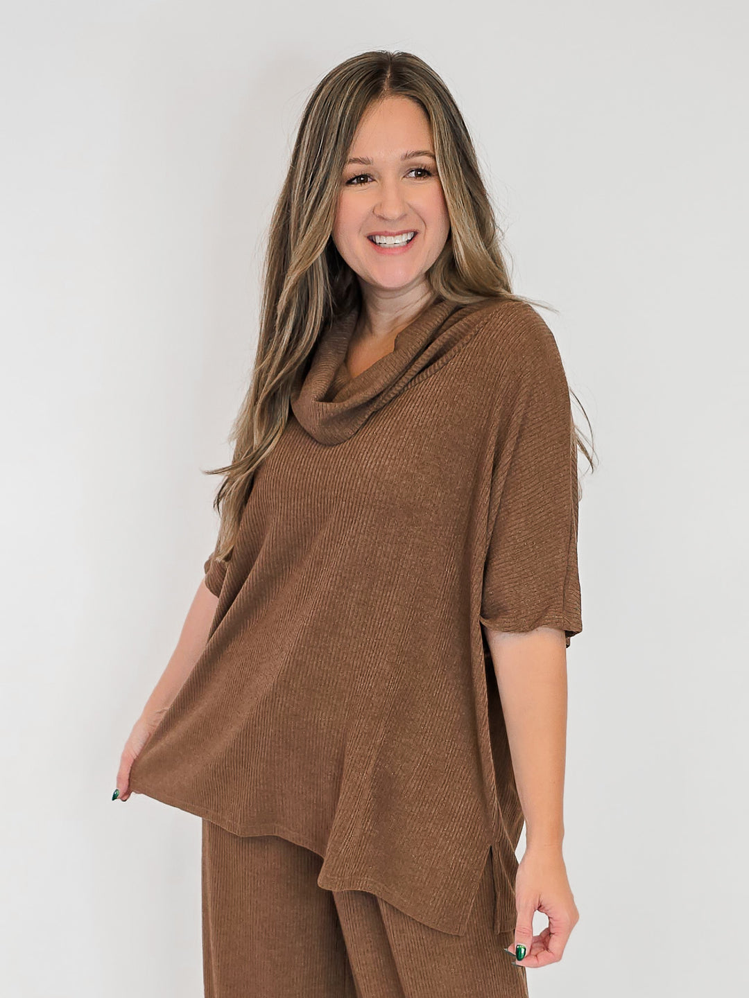 DEAR SCARLETT COWL NECK TOP - CHOCOLATE