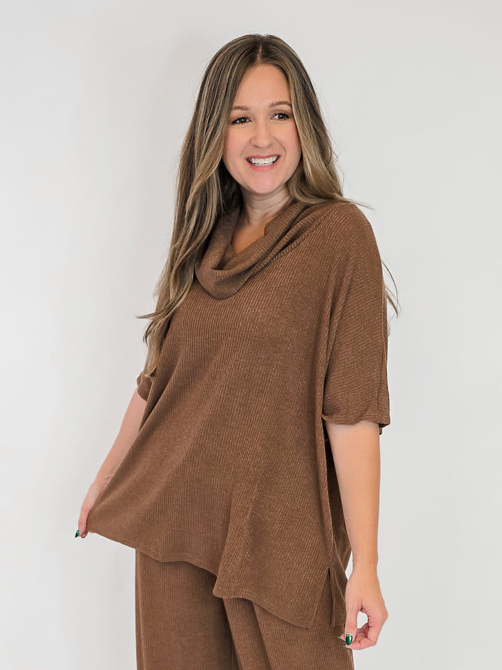 DEAR SCARLETT COWL NECK TOP - CHOCOLATE
