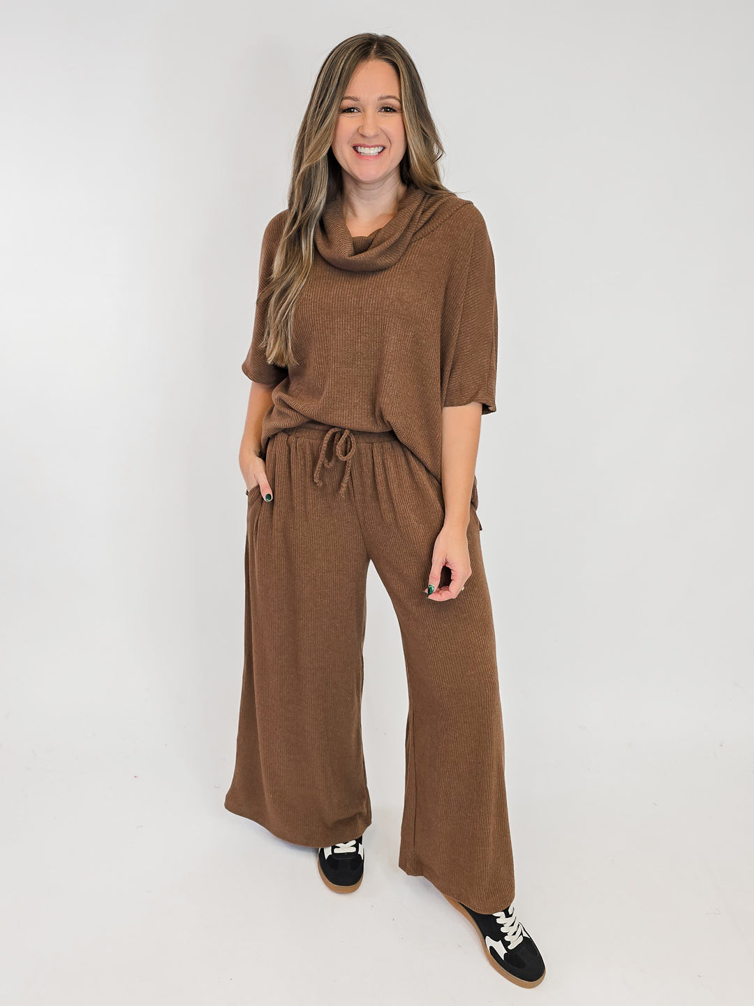 DEAR SCARLETT COWL NECK TOP - CHOCOLATE