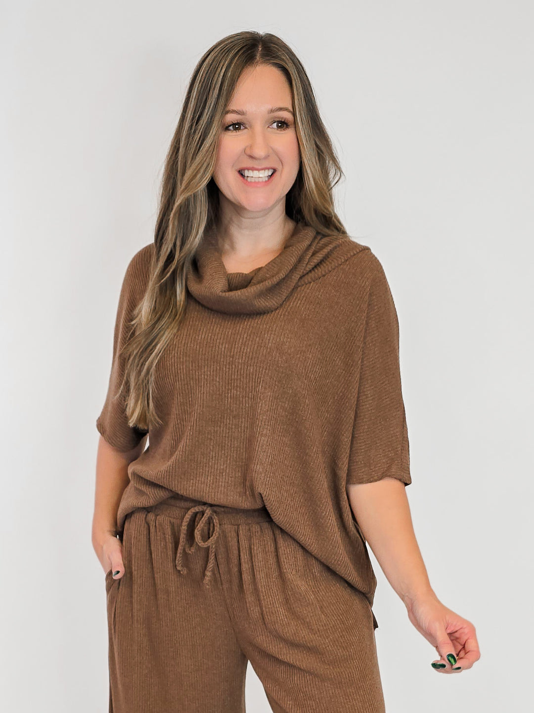 DEAR SCARLETT COWL NECK TOP - CHOCOLATE
