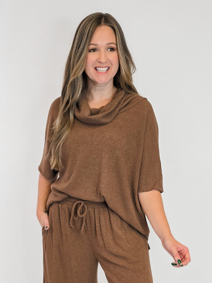 DEAR SCARLETT COWL NECK TOP - CHOCOLATE