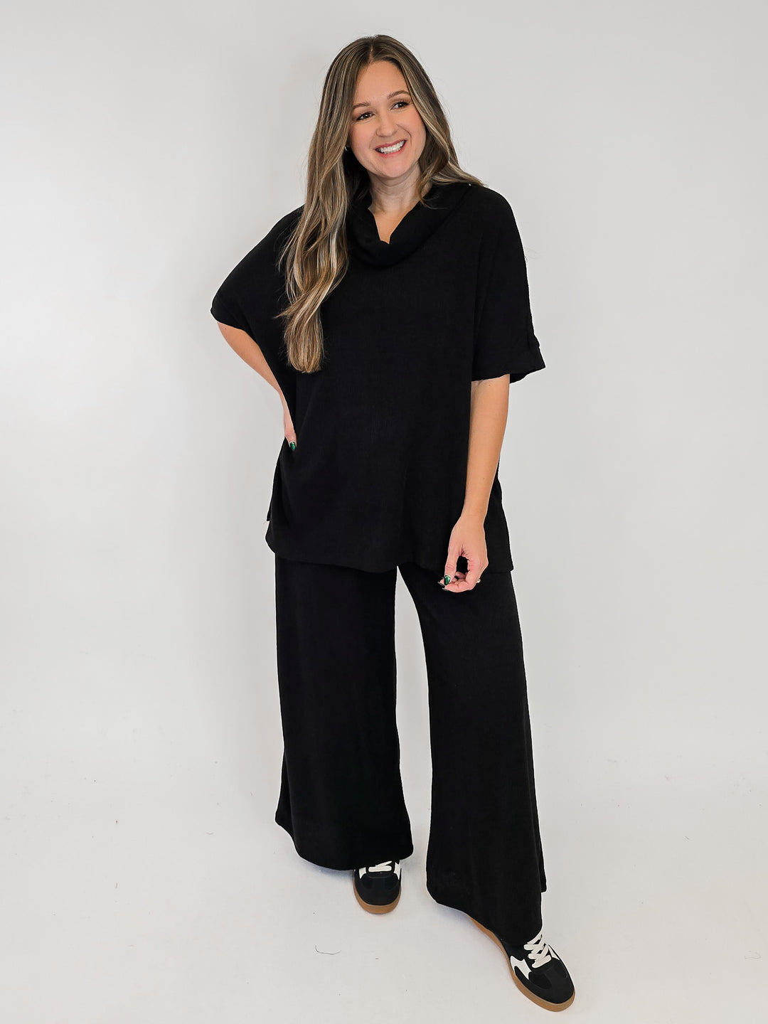 DEAR SCARLETT COWL NECK TOP - BLACK