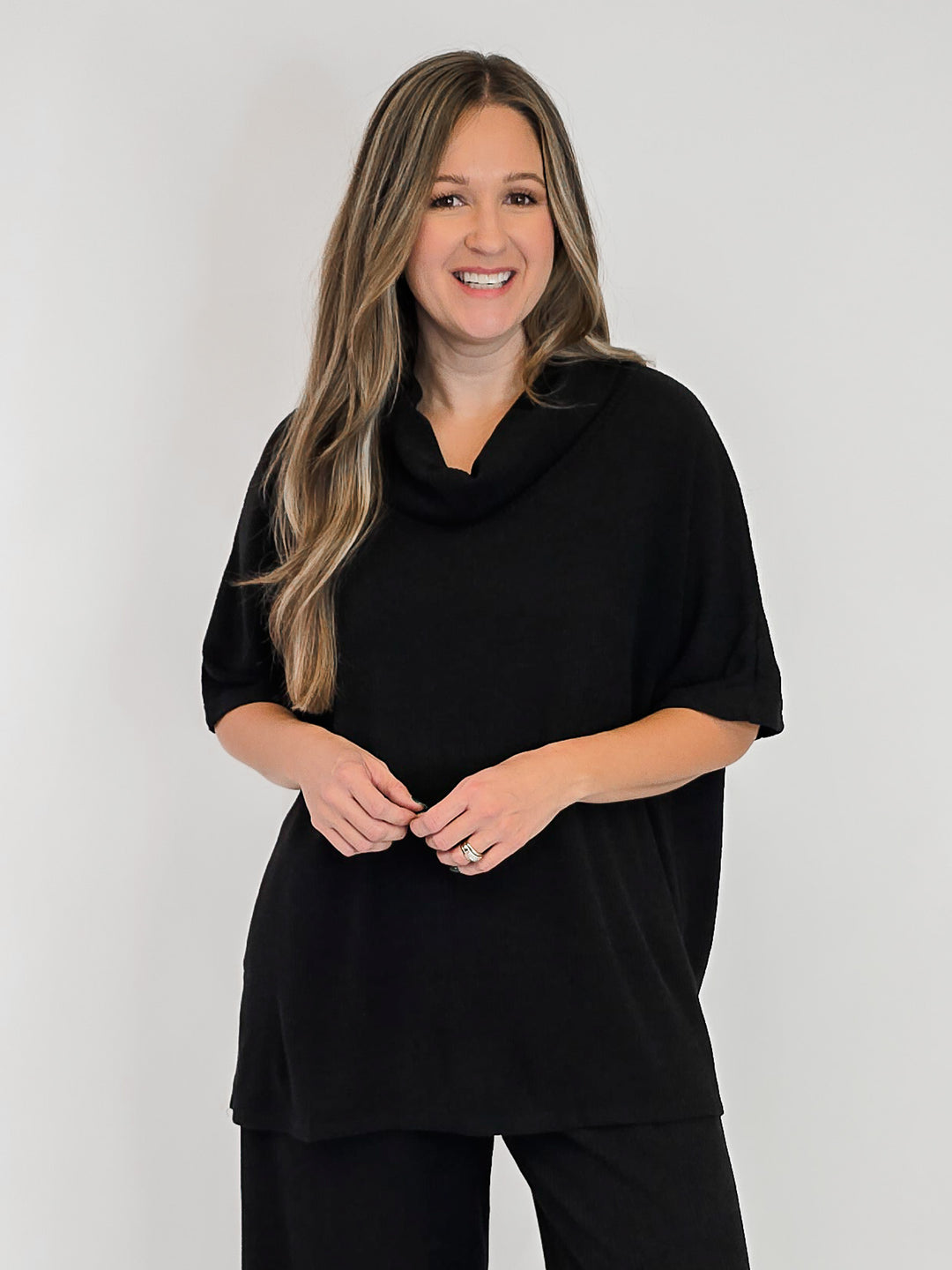 DEAR SCARLETT COWL NECK TOP - BLACK