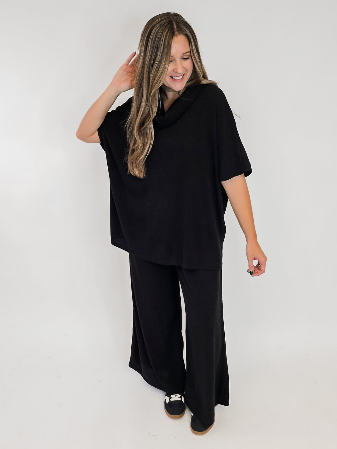 DEAR SCARLETT COWL NECK TOP - BLACK