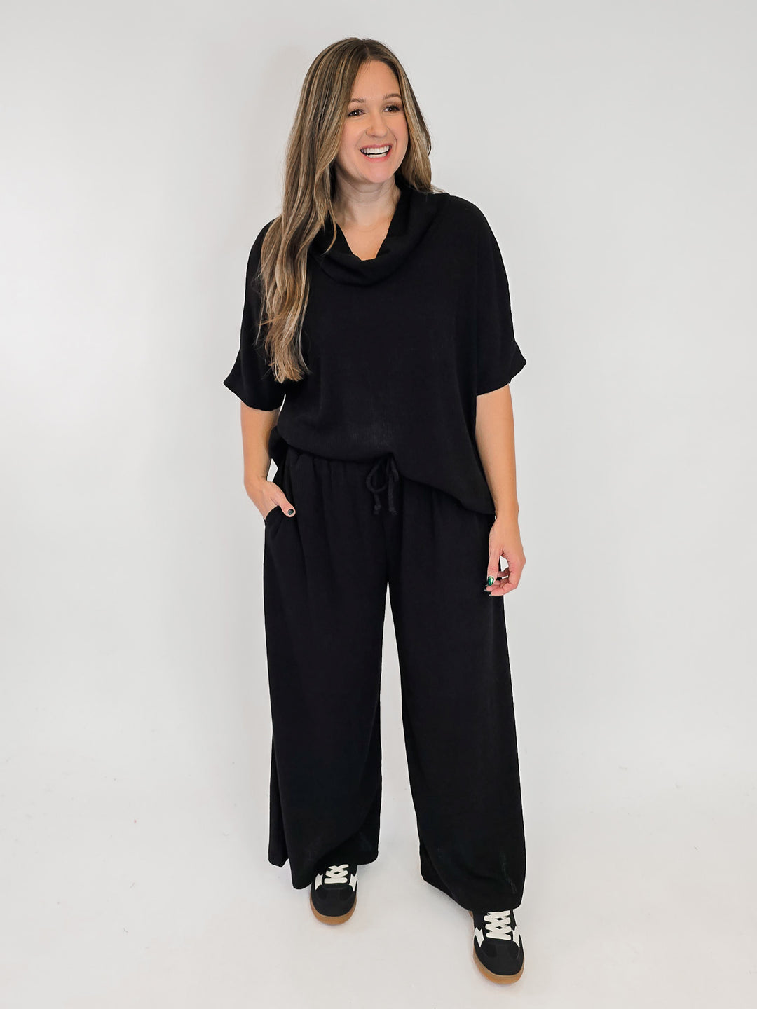 DEAR SCARLETT PALAZZO KNIT PANTS - BLACK
