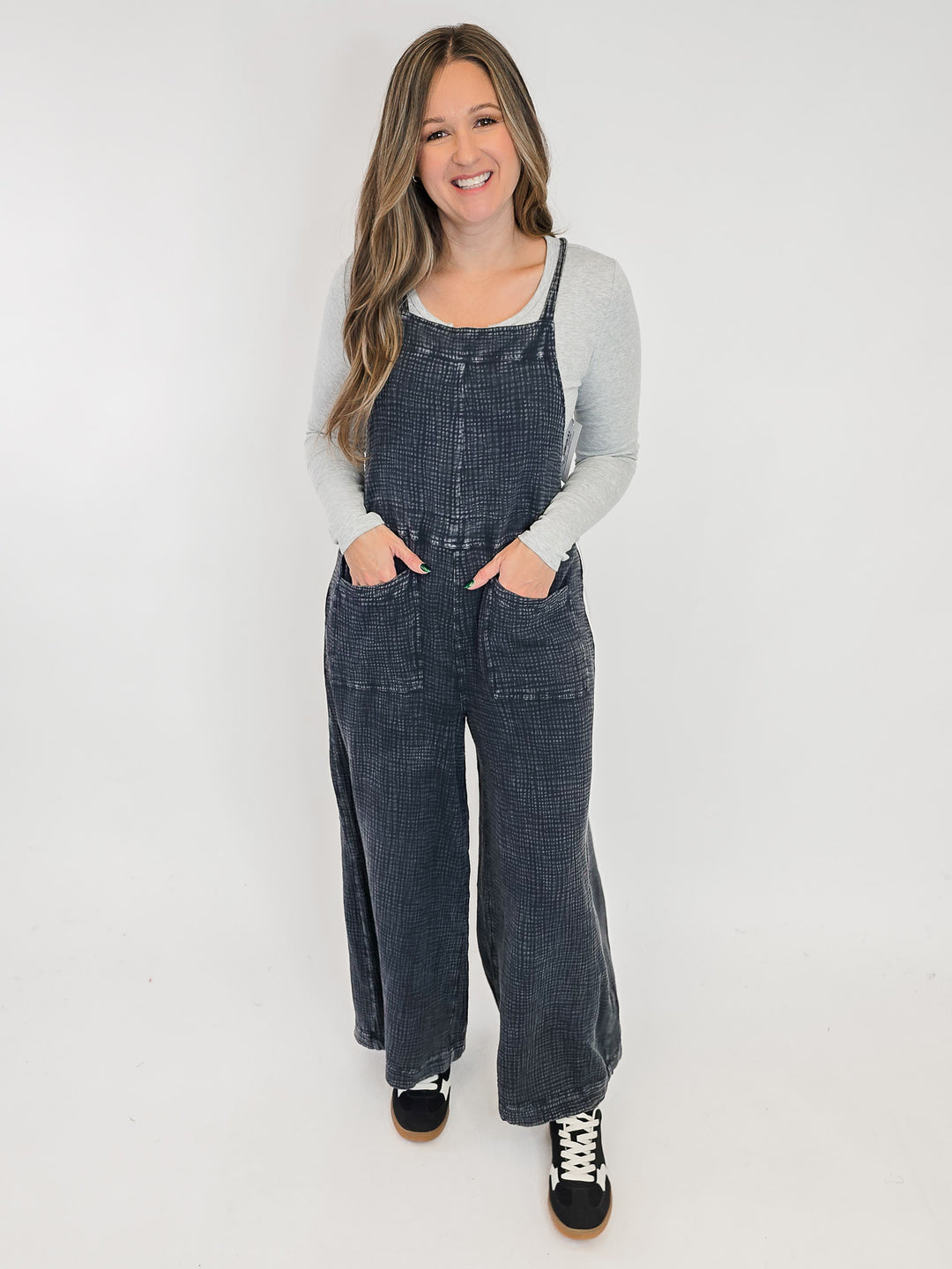 WASHED COTTON WIDE LEG JUMPSUIT - FADED DENIM