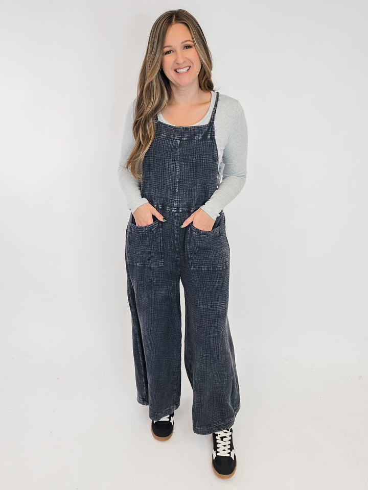 WASHED COTTON WIDE LEG JUMPSUIT - FADED DENIM
