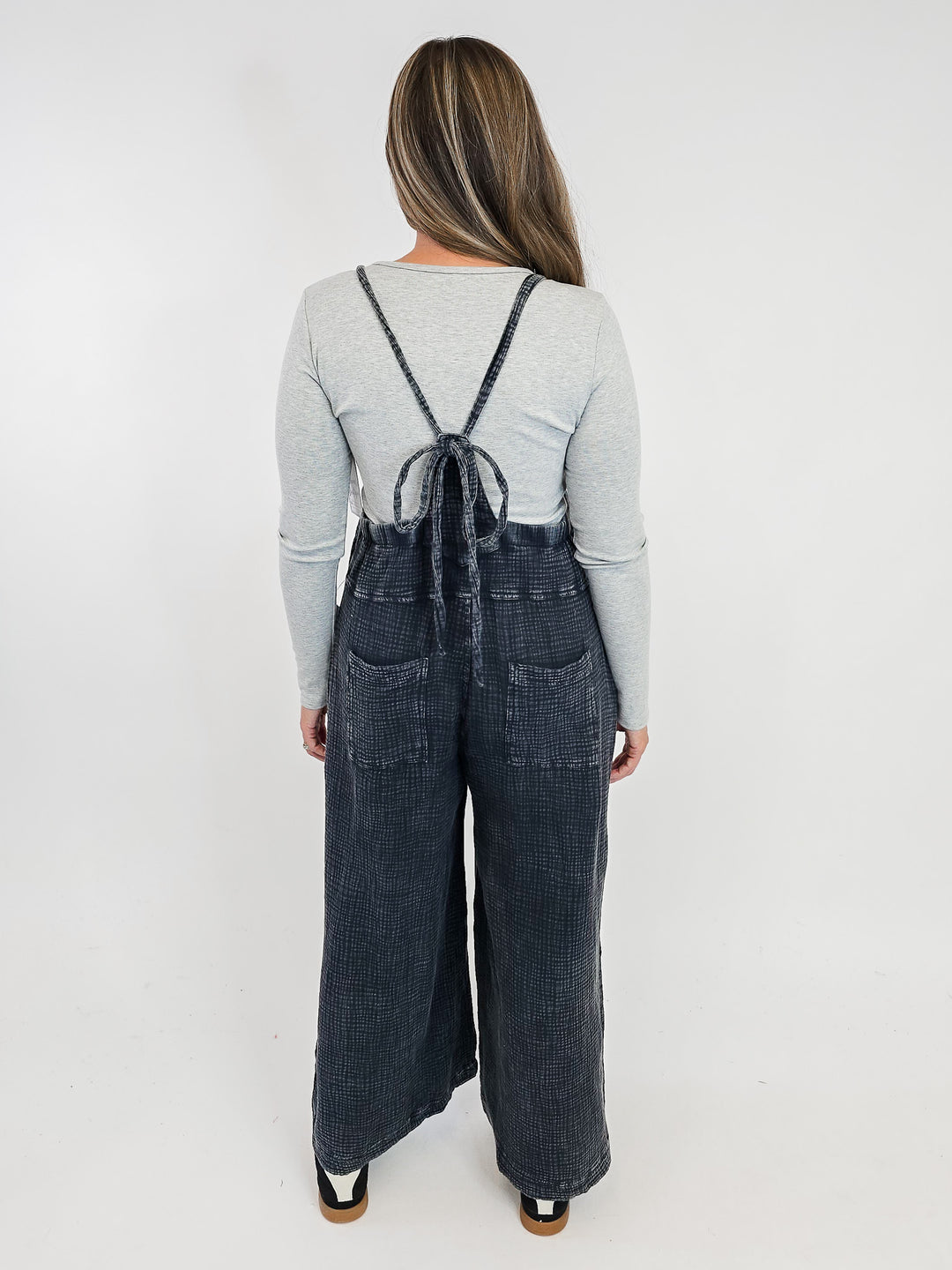 WASHED COTTON WIDE LEG JUMPSUIT - FADED DENIM