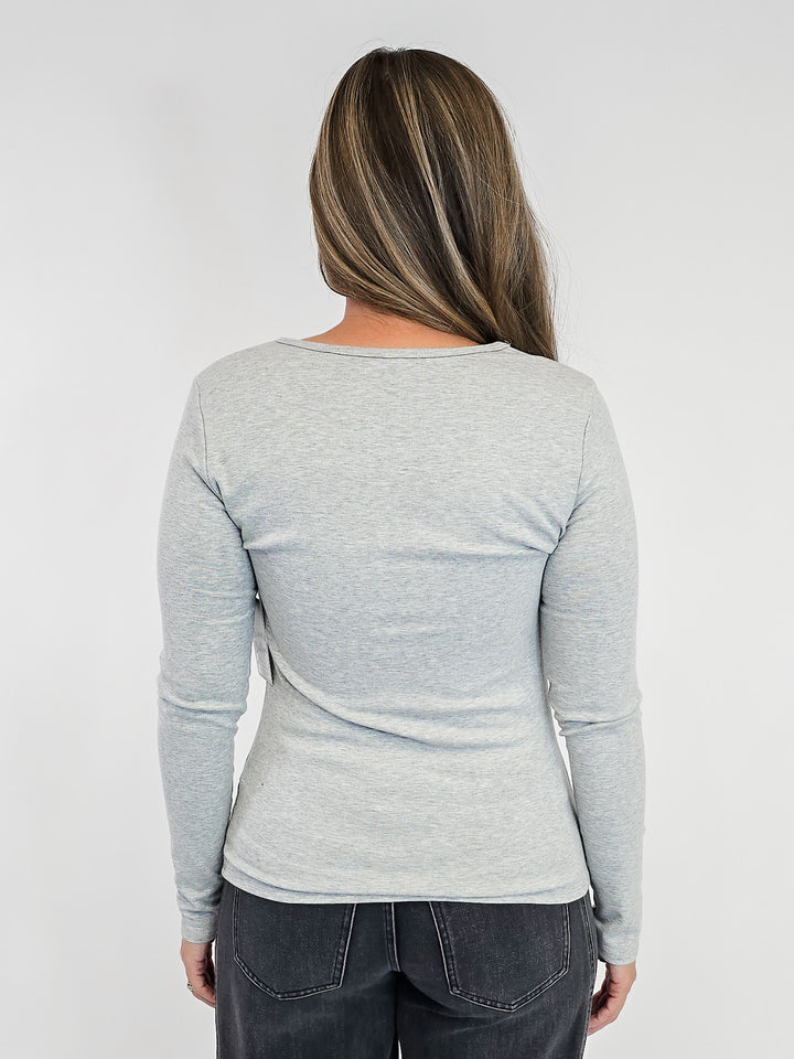 ULTRA SOFT NOTCHED NECK LONG SLEEVE TEE - HEATHER GREY
