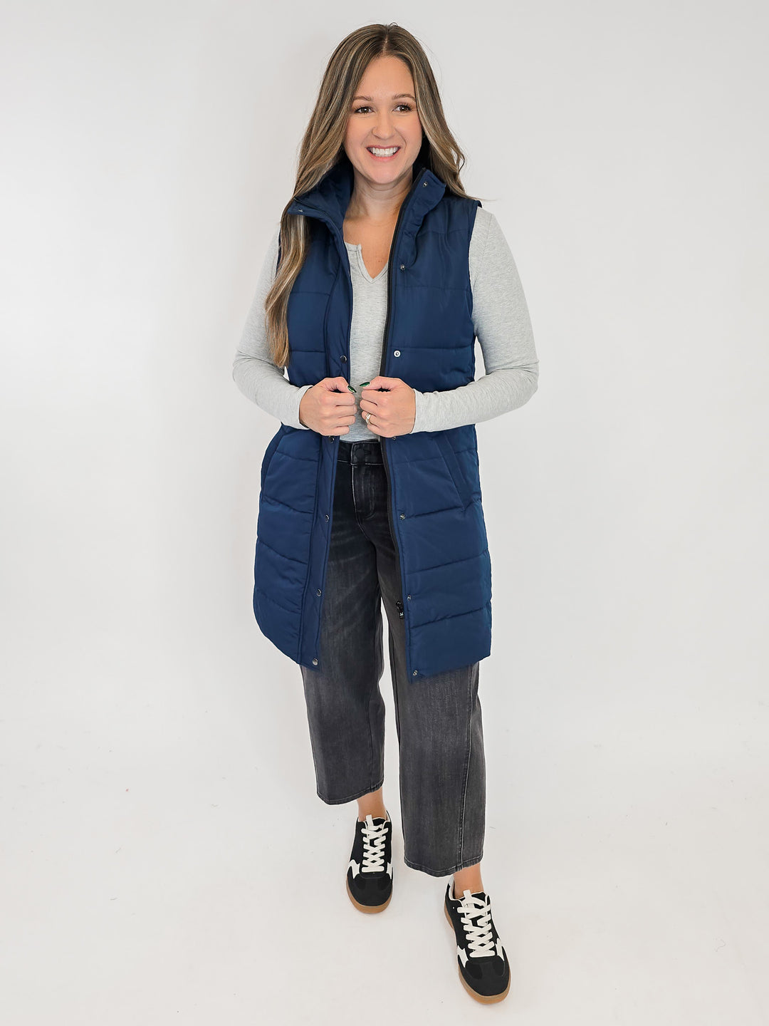 HARLOW LONG VEST - NAVY