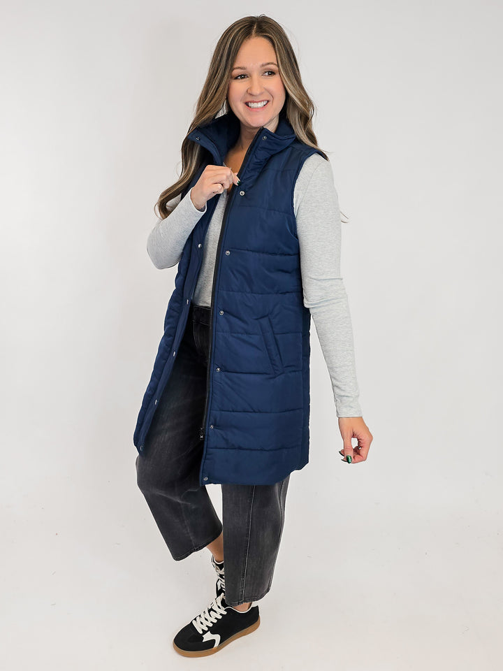 HARLOW LONG VEST - NAVY