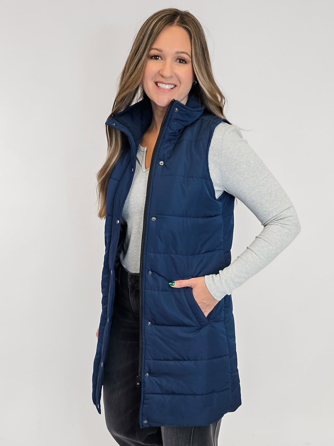 HARLOW LONG VEST - NAVY