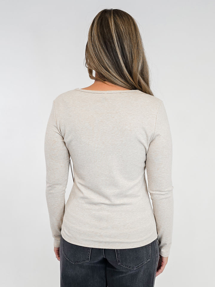 ULTRA SOFT NOTCHED NECK LONG SLEEVE TEE - OATMEAL