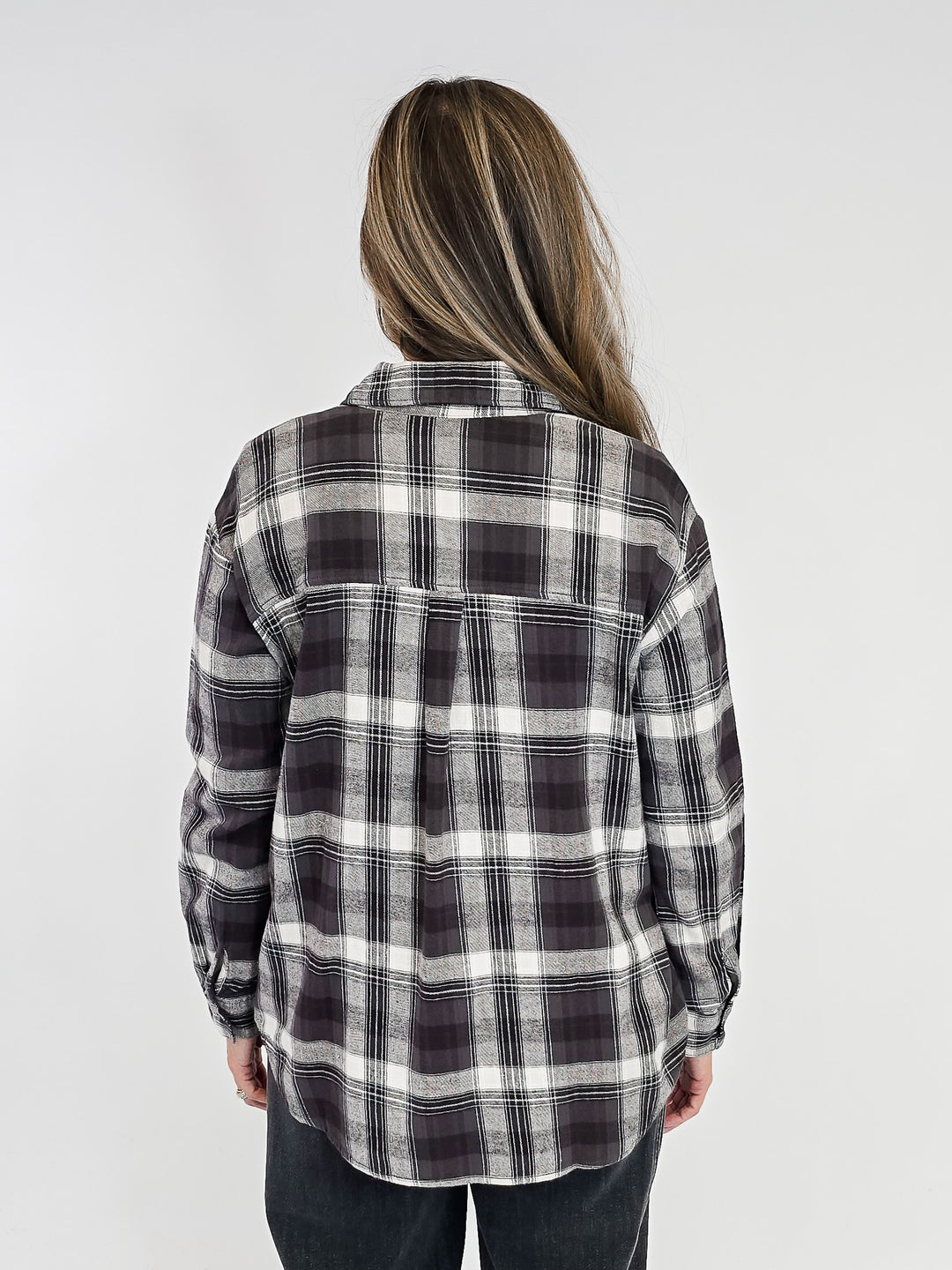 CLASSIC PLAID LONG SLEEVE BUTTON UP SHIRT - KHAKI/BLACK