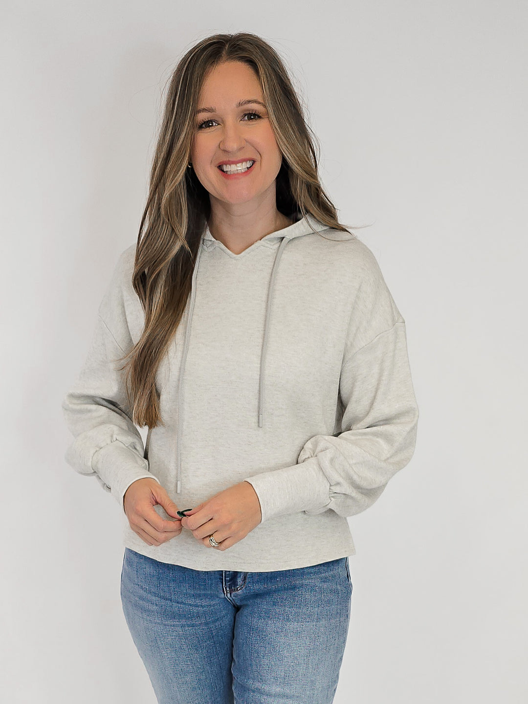 SPARKLE JERSEY KNIT HOODED TOP - BEIGE