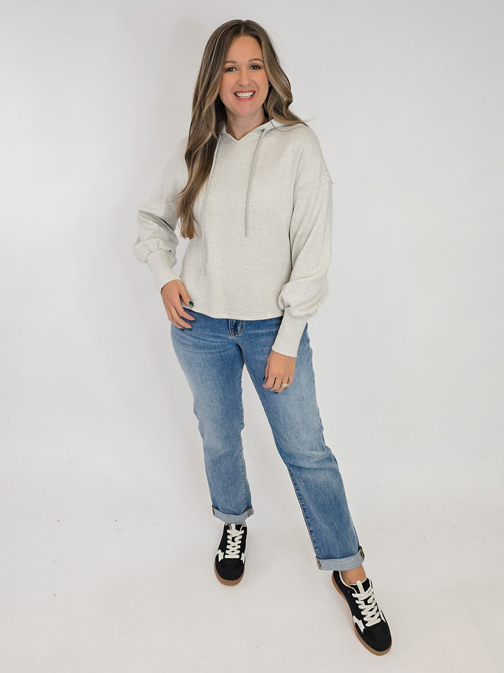 SPARKLE JERSEY KNIT HOODED TOP - BEIGE