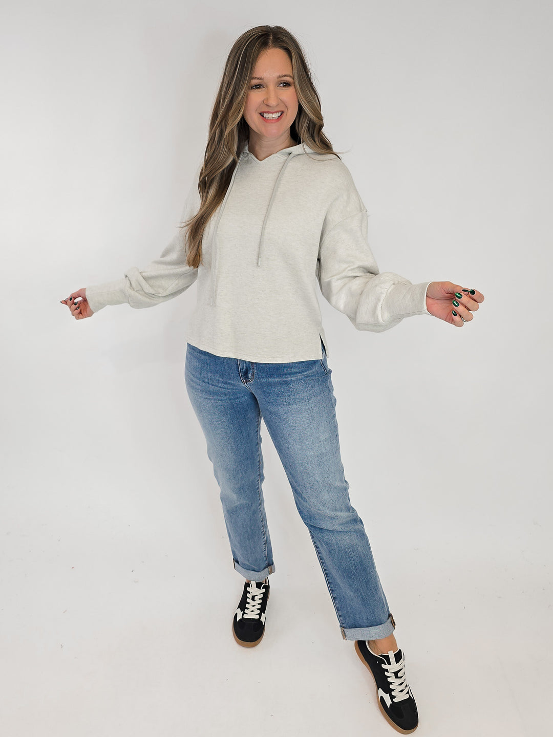 SPARKLE JERSEY KNIT HOODED TOP - BEIGE