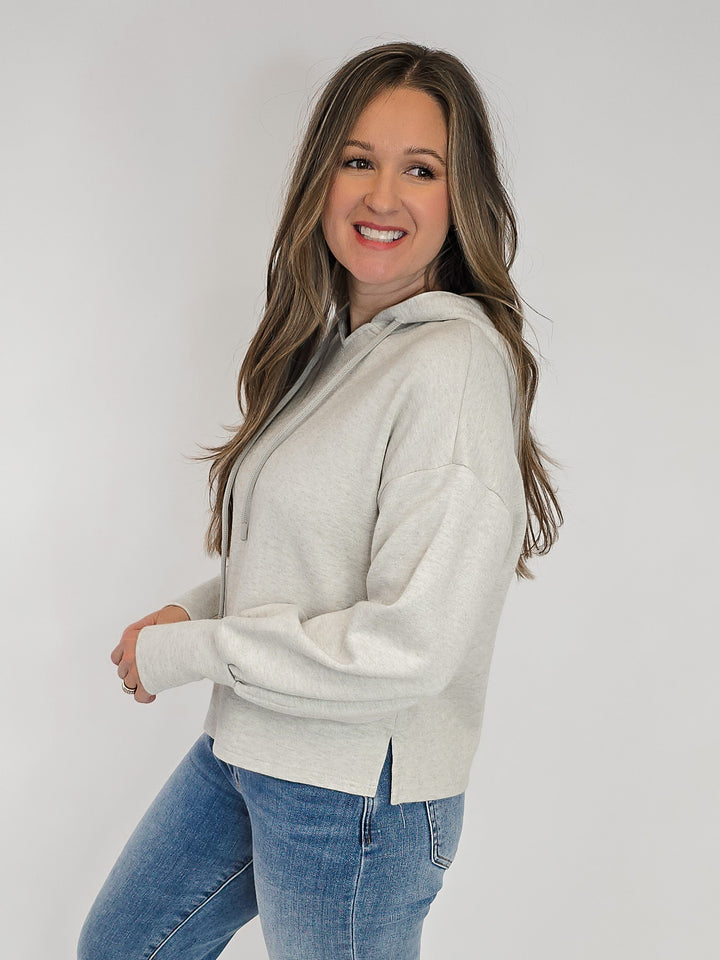 SPARKLE JERSEY KNIT HOODED TOP - BEIGE